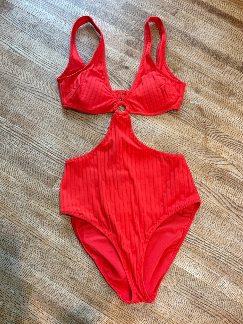 aerie Bright Red Ribbed One-Piece Swimsuit SPF 50 Full Coverage